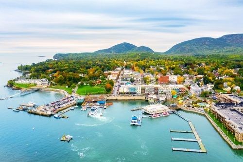 An aerial view of Bar Harbor, Maine