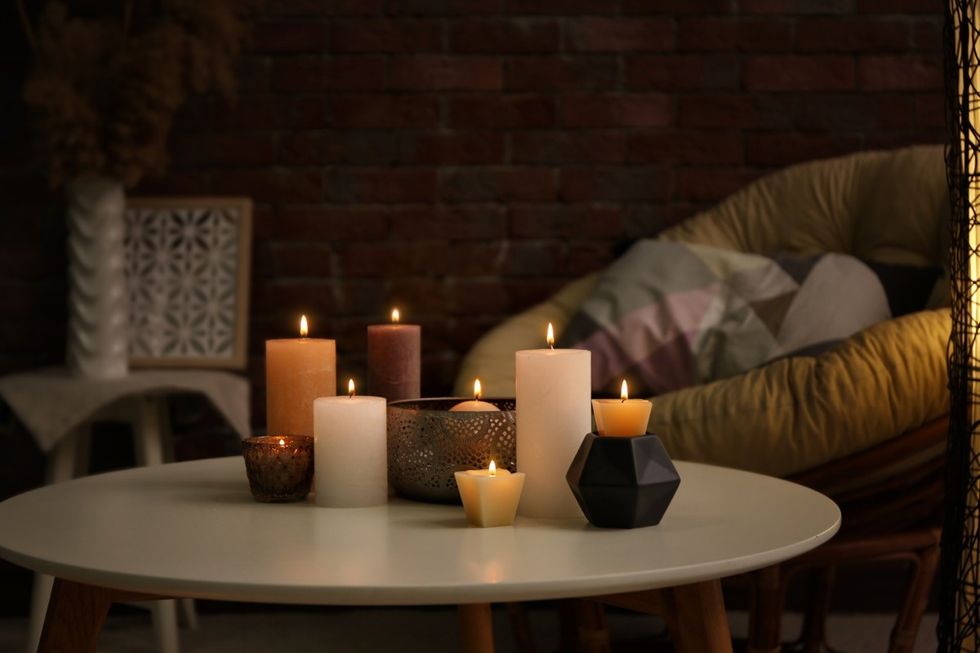 candles in cozy living room