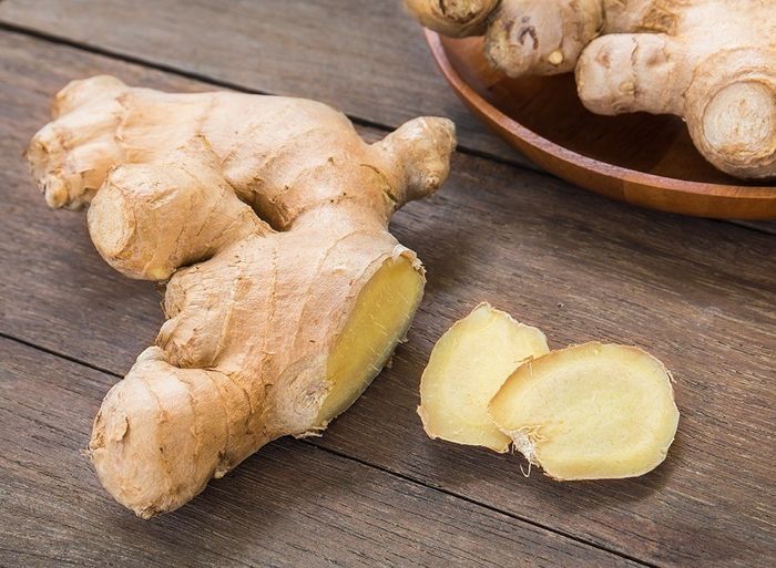 Ginger root on a wooden surface