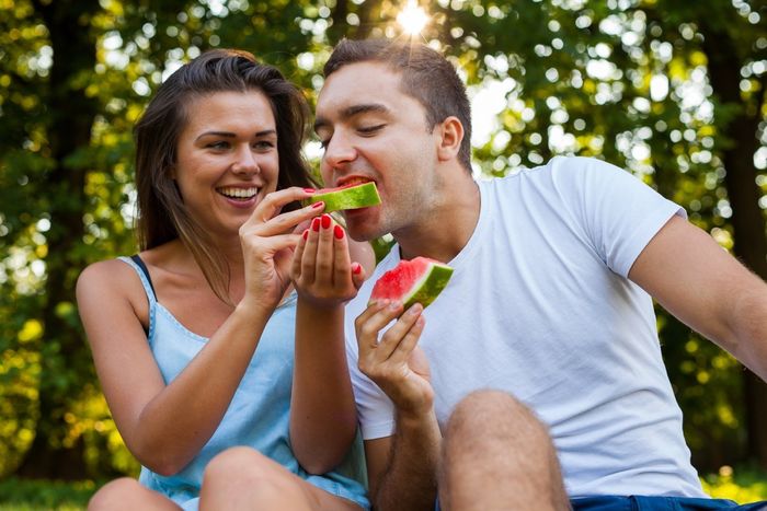 Man eating watermelon fruit