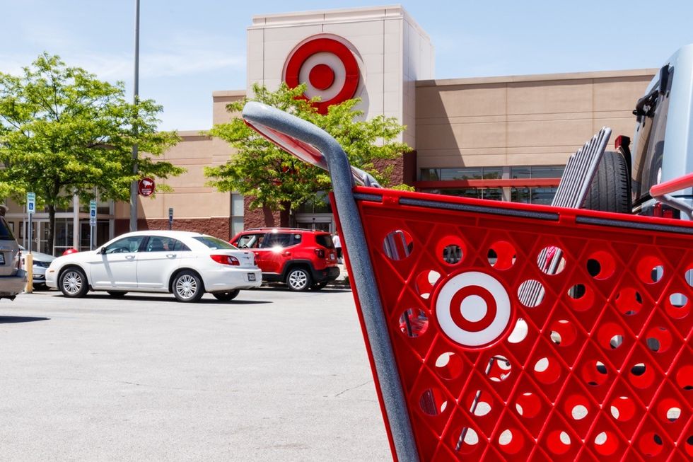 Target cart in front of Target store