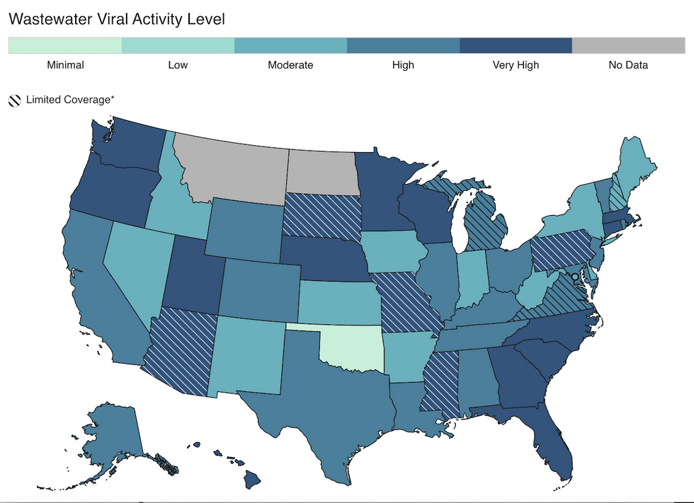 U.S. Wastewater sample map of influenza A as of January 18, 2025