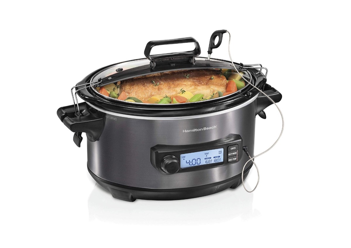 black and silver slow cooker