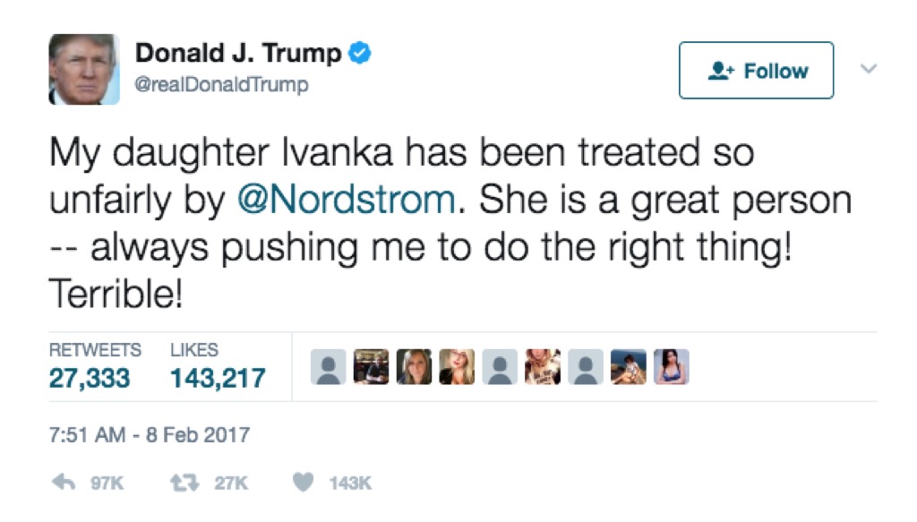 donald trump's tweets nordstrom