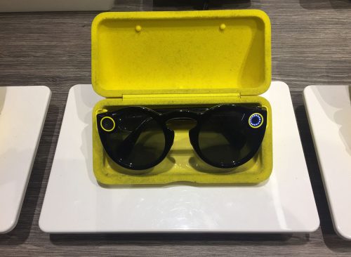NEW YORK CITY: March 2, 2018: Snapchat's Snap Inc. spectacles are on sale at Macy??s in Manhattan.  Technology, cool, trendy.  Company has been criticized as many consider camera glasses a failure.