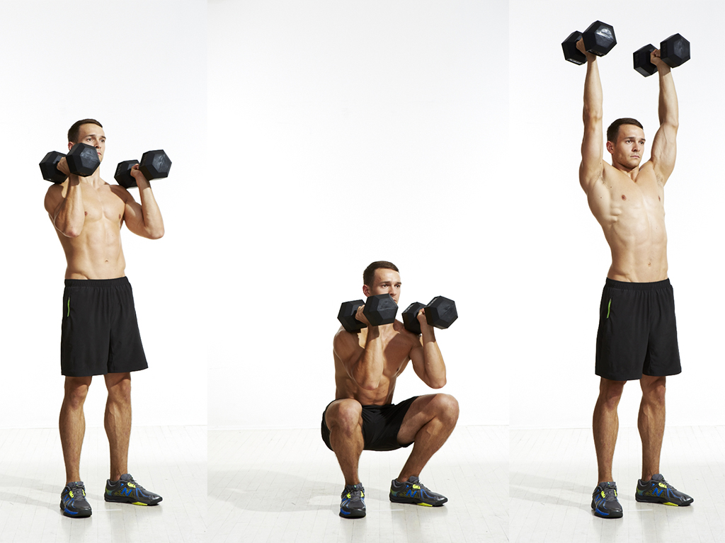 Front squat to press, part of a great fat-loss workout