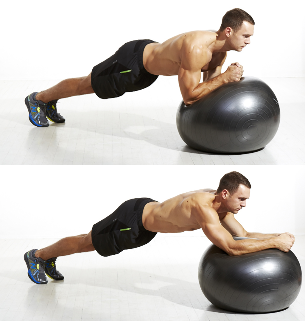 Swiss ball plank, part of a great fat-loss workout
