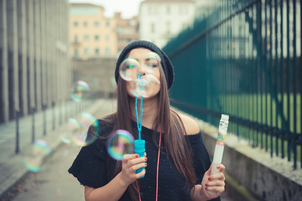 woman blowing bubbles fall asleep faster