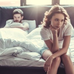 Single, unhappy couple, after sex