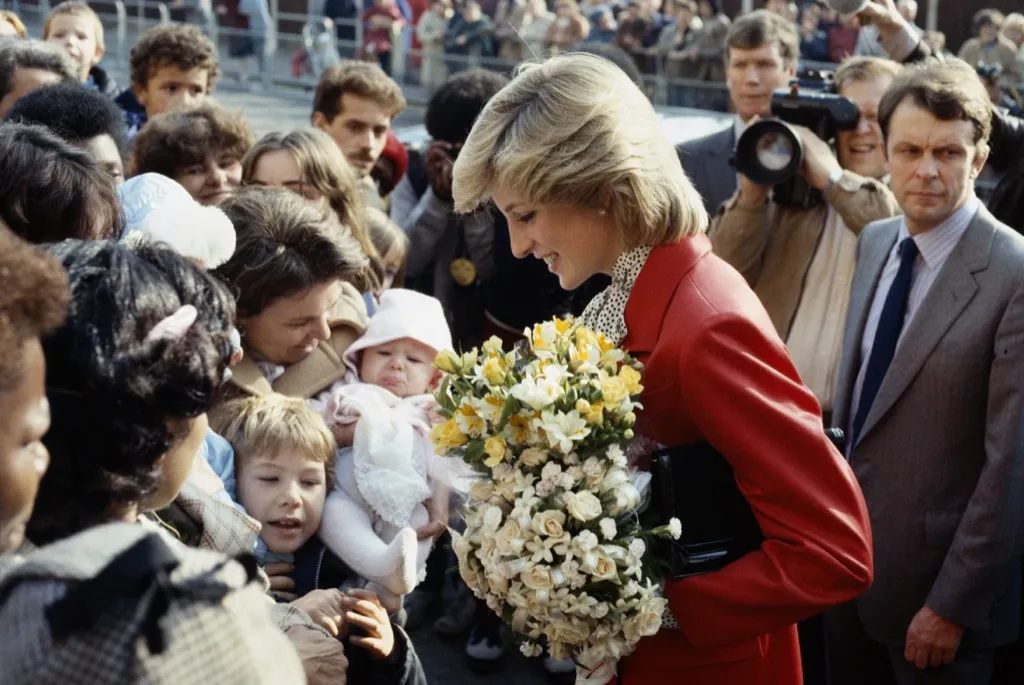 Princess Diana receiving flowers