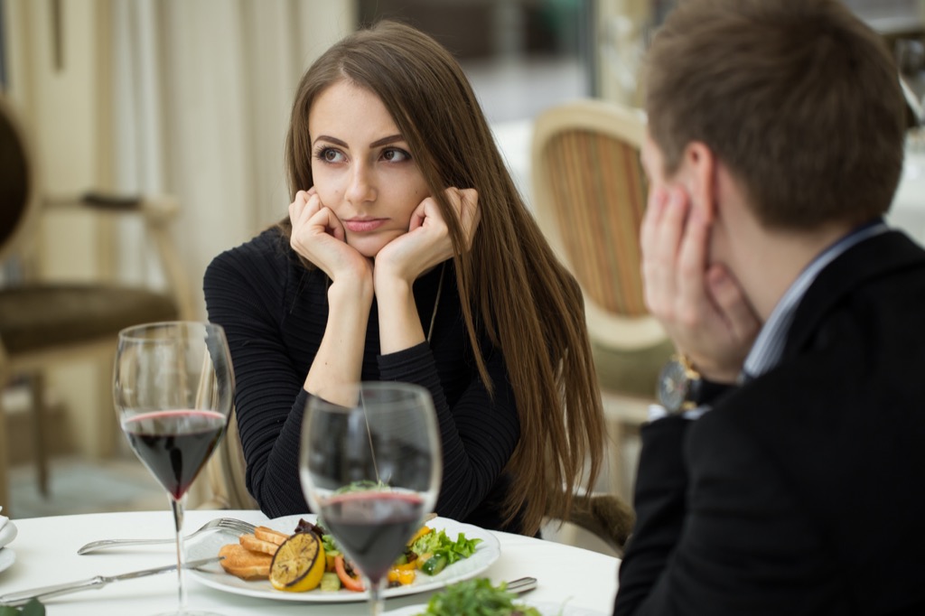 couple on a bad first date. bad first date questions were asked