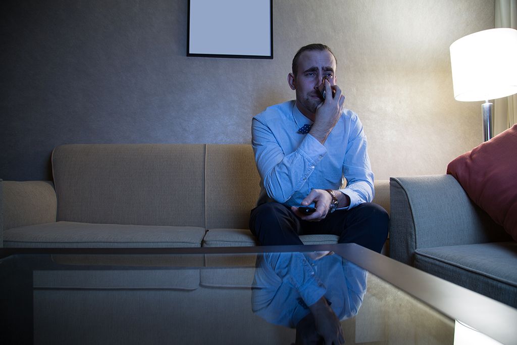 Man Crying While Watching TV Sensitive