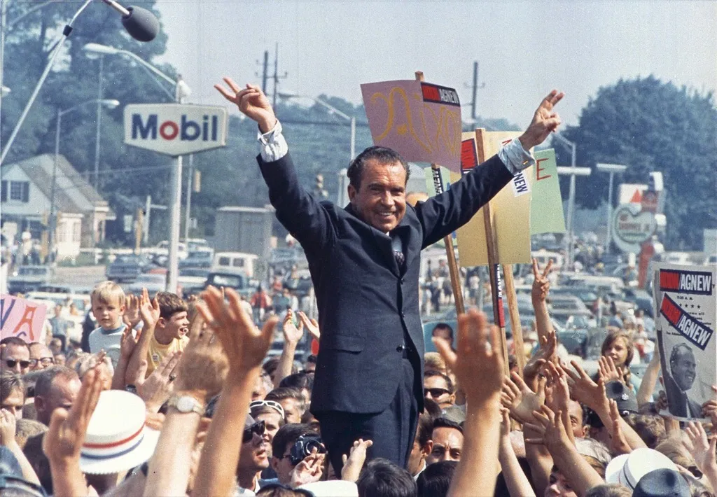 President Richard Nixon addressing a large crowd - american myths