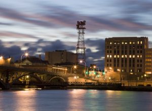 Rockford, Illinois bridge at night