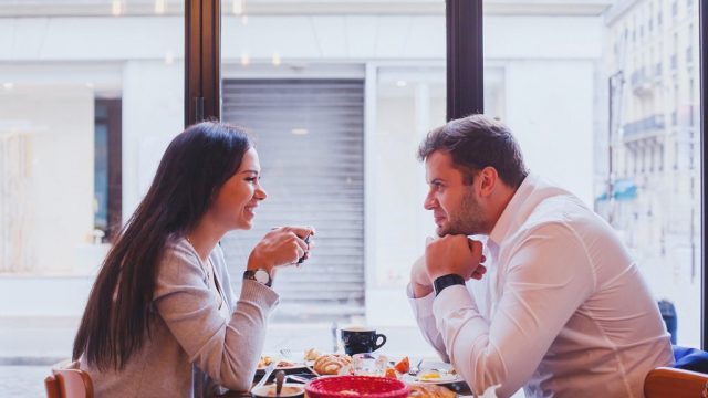 couple on date talking commitment