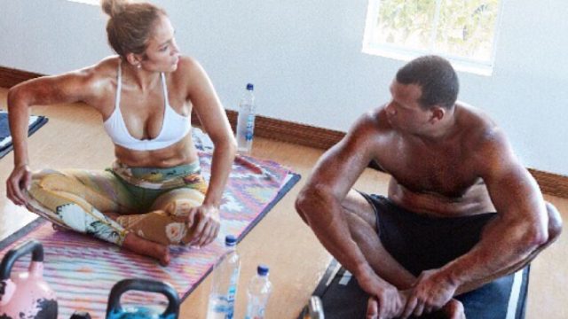 A-Rod and J-Lo exercising.