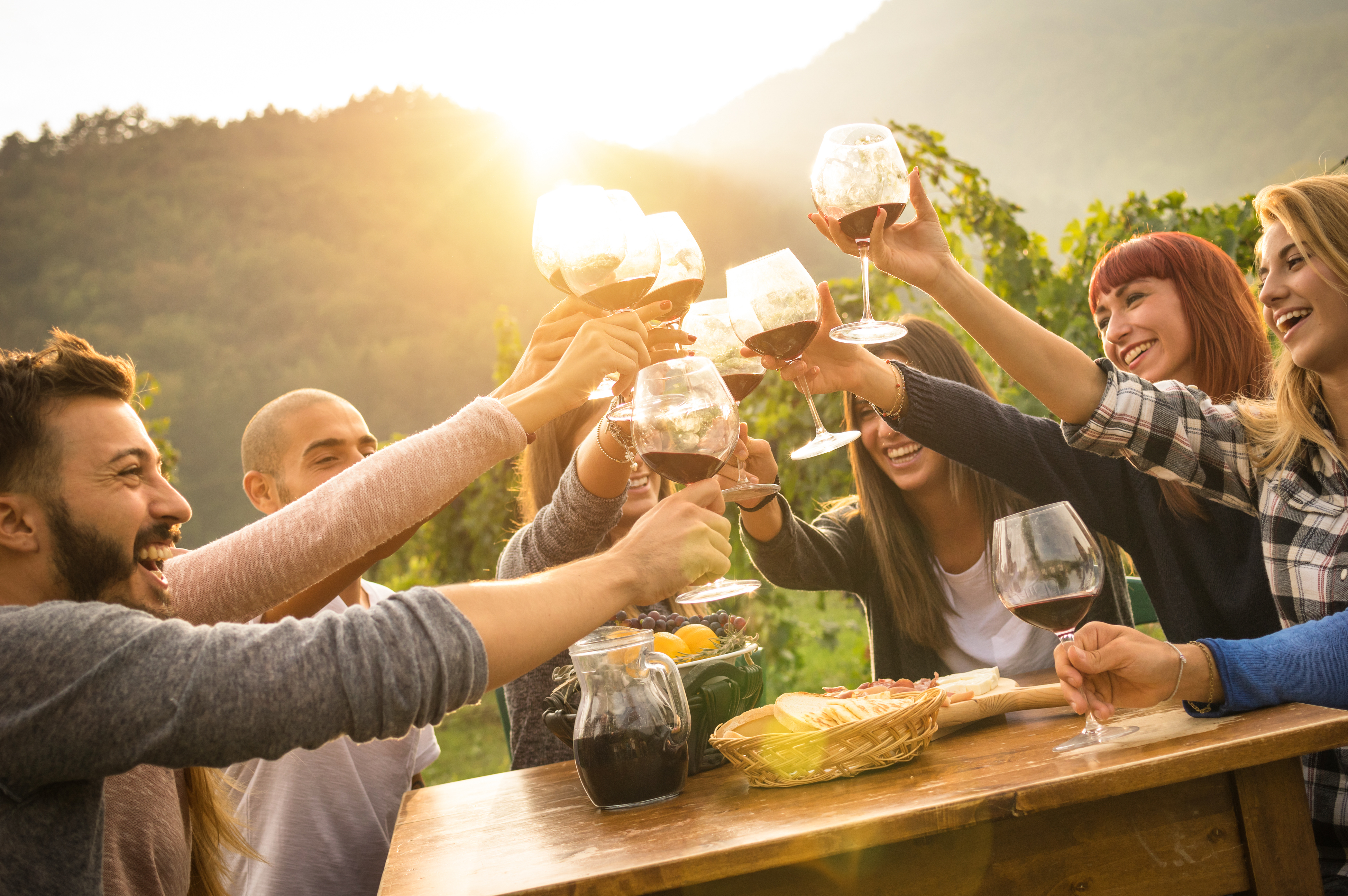 benefits of wine friends cheers
