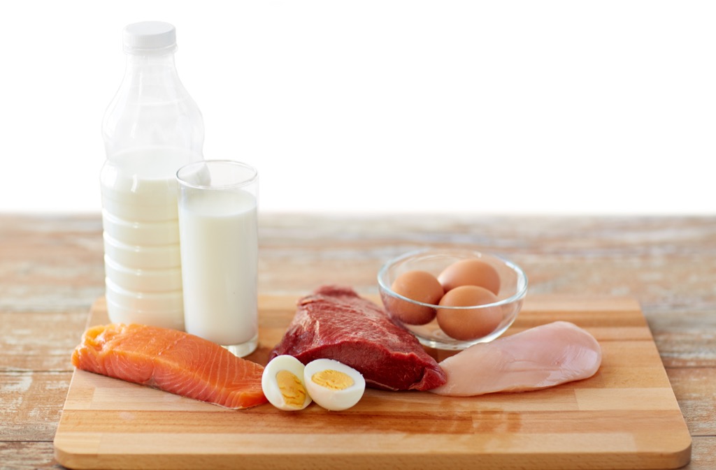 high-protein foods, milk, salmon, hard-boiled eggs, and grass-fed beef