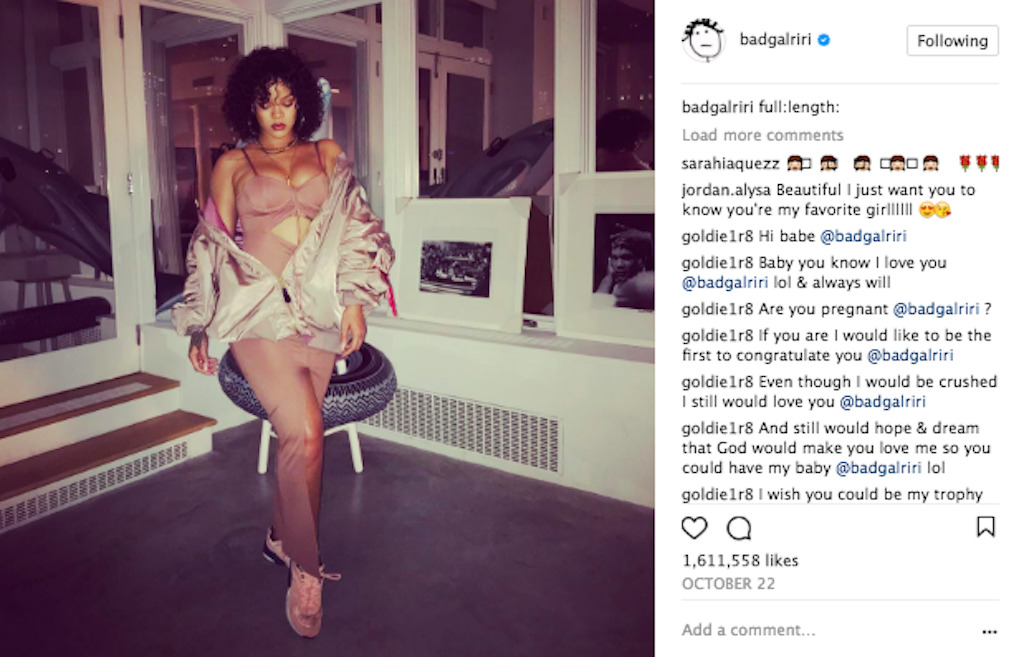 Rihanna Instagram post, showing off her fashion sense. 