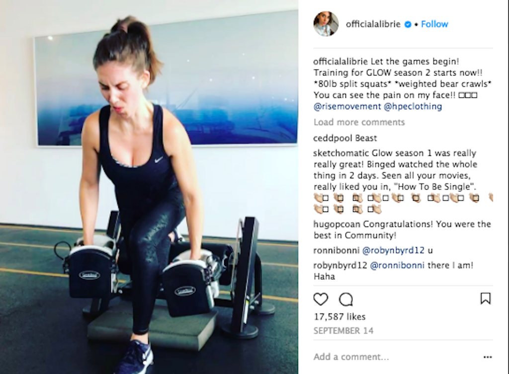 alison brie uses landmine to work out