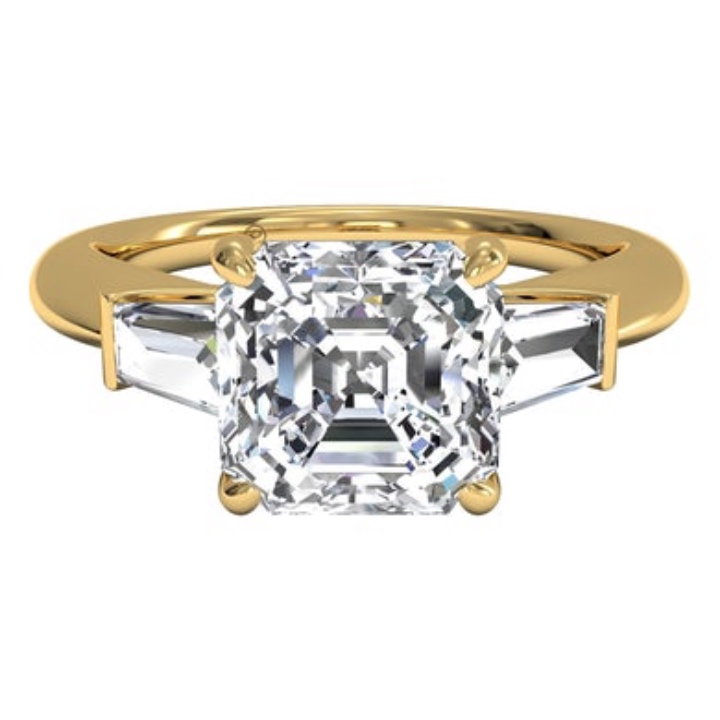 Ritani Three-Stone Asscher Cut With Tapered Baguettes Diamond Engagement Ring, one of the best engagement rings. 
