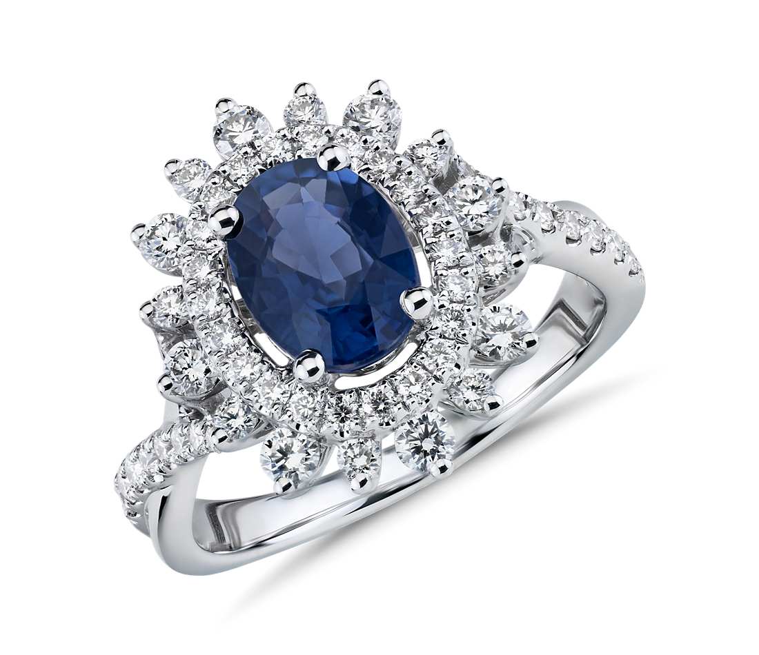 Truly Zac Posen Sunburst Oval Sapphire and Diamond Halo Ring, one of the best engagement rings. 