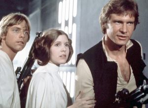 carrie fisher, harrison ford, mark hamill in the original star wars trilogy