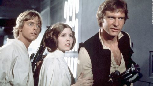 carrie fisher, harrison ford, mark hamill in the original star wars trilogy