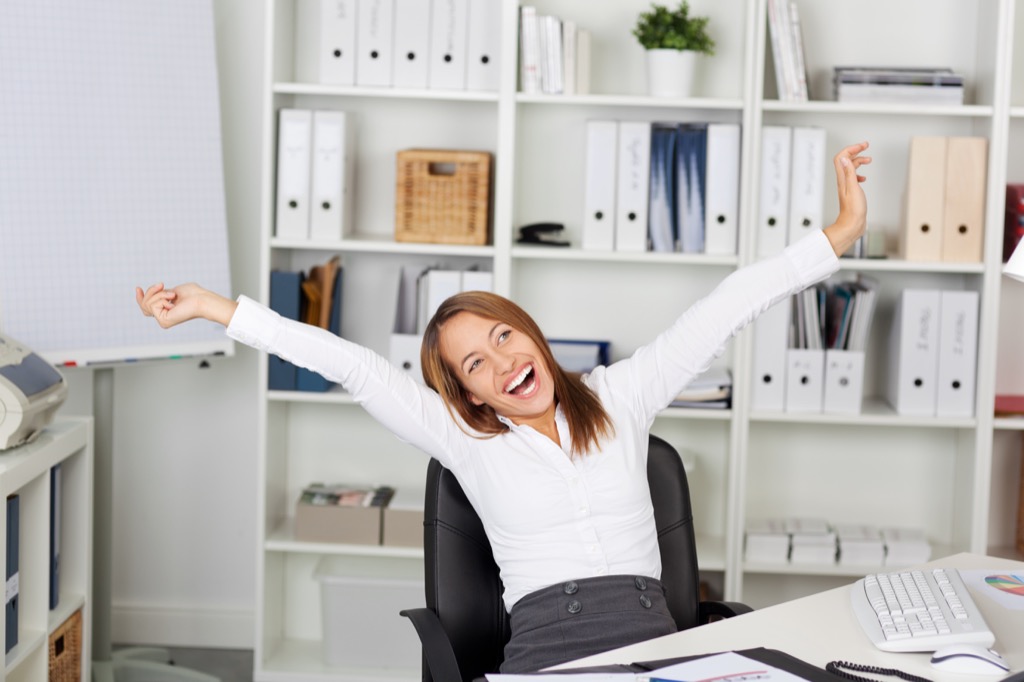 energized woman at desk
