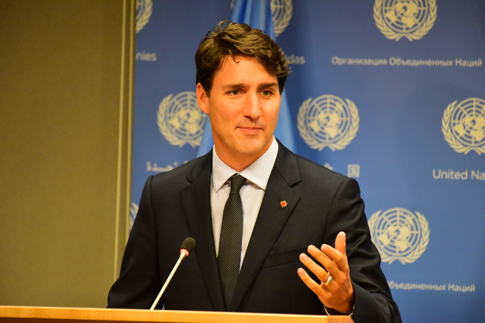 EW YORK CITY - JANUARY 21 2017: Canadian Prime Minister Justin Trudeau held a press conference at UN Headquarters to discuss some of the issues Canada will address at the 72nd General Assembly