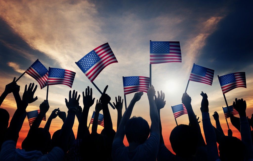 American Flags in Crowd Fake American Traditions