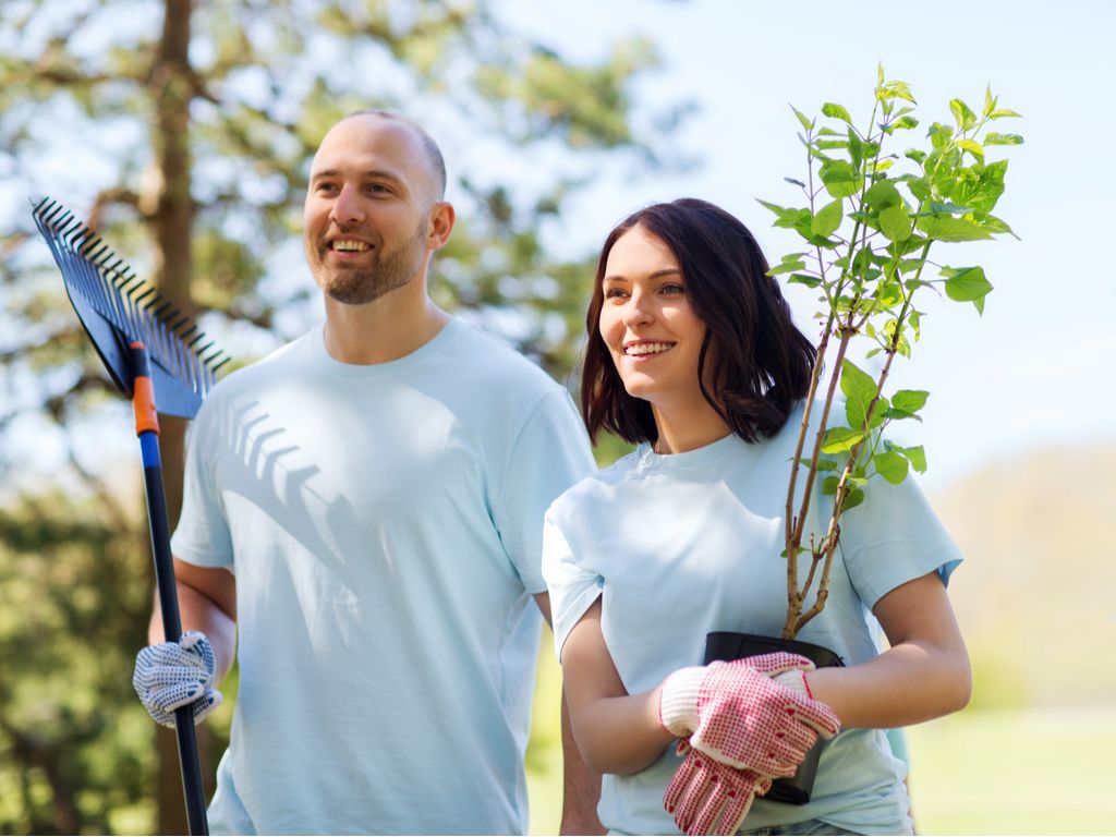 Man and woman gardening