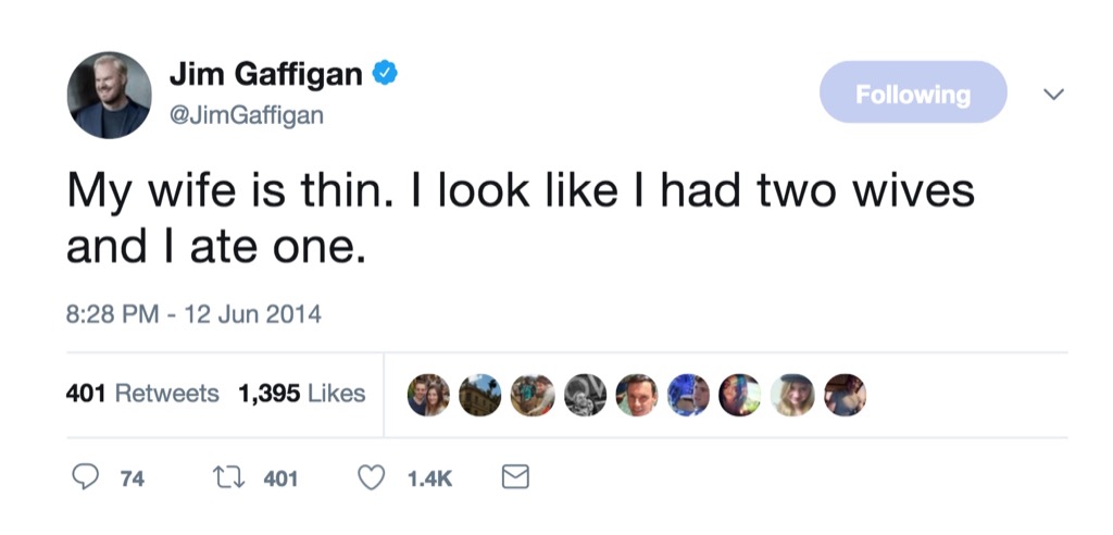 Jim Gaffigan funniest celebrity marriage tweets