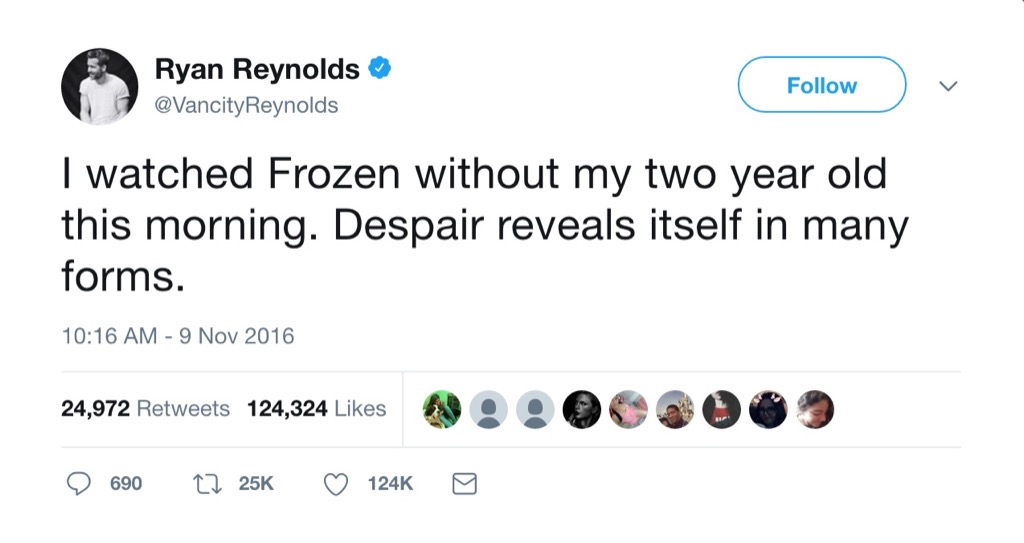 Ryan Reynolds funny tweet Frozen