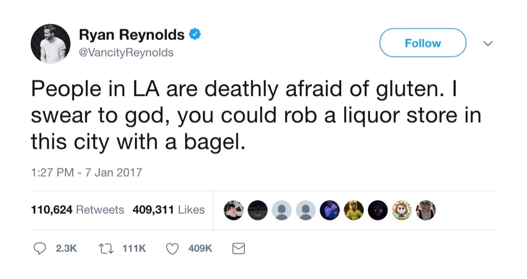 Ryan Reynolds funny tweet gluten