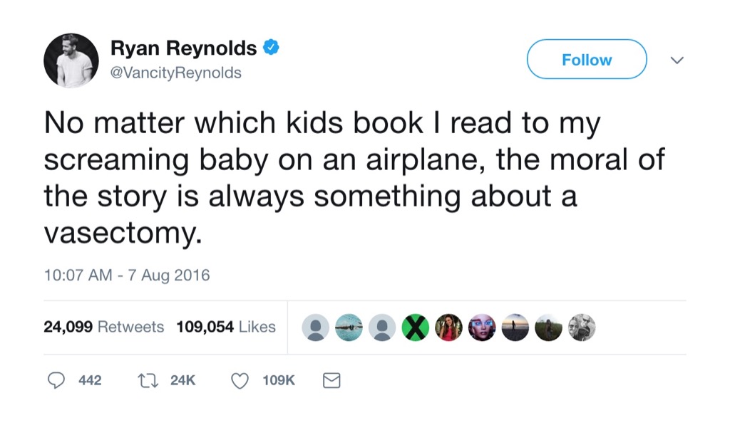 Ryan Reynolds funny tweet vasectomy