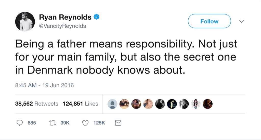 Ryan Reynolds funny tweet secret family
