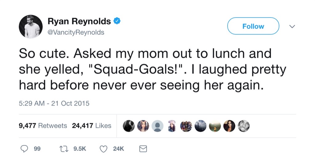 Ryan Reynolds funny tweet mom
