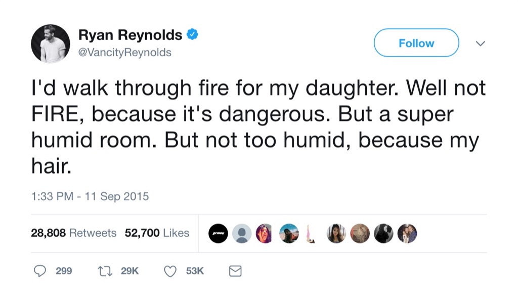 Ryan Reynolds funny tweet hair