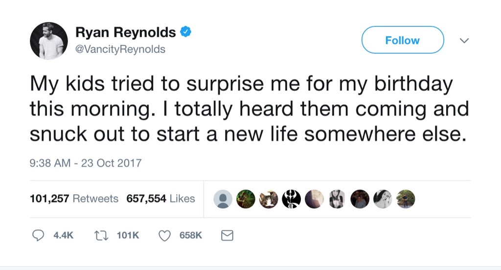 Ryan Reynolds Funny Tweet parenting