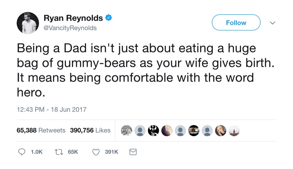 Ryan Reynolds funny tweet birth