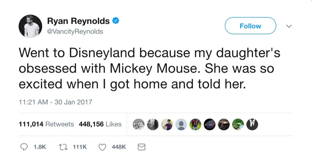 Ryan Reynolds funny tweet Disneyland