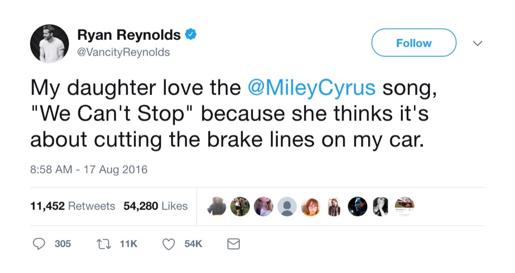 Ryan Reynolds Miley Cyrus tweet