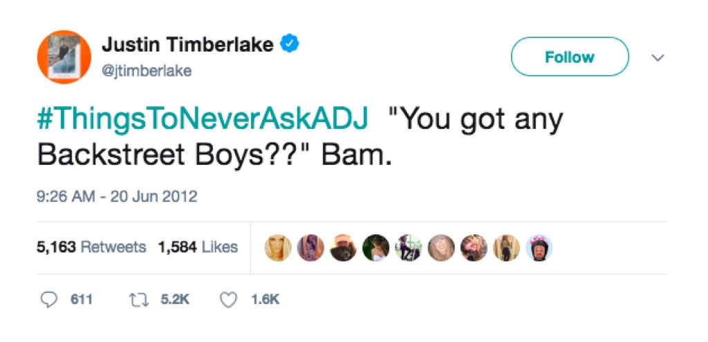 Justin Timberlake insults the Backstreet Boys on Twitter