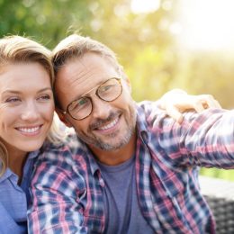 Portrait of cheerful mature couple taking selfie picture