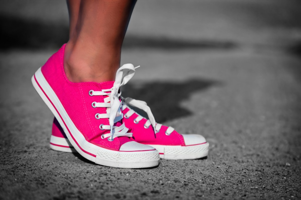 Pink athletic shoes