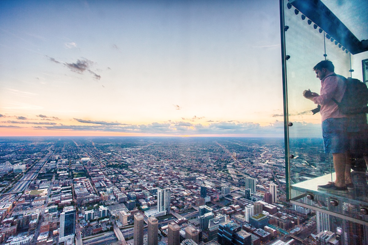 an exterior view of the willis tower observation deck in chicago