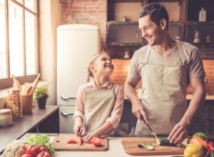 Dad and daughter cooking