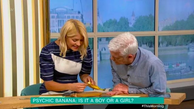 holly willoughby used a psychic banana to predict the sex of the new royal baby.