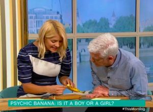 holly willoughby used a psychic banana to predict the sex of the new royal baby.